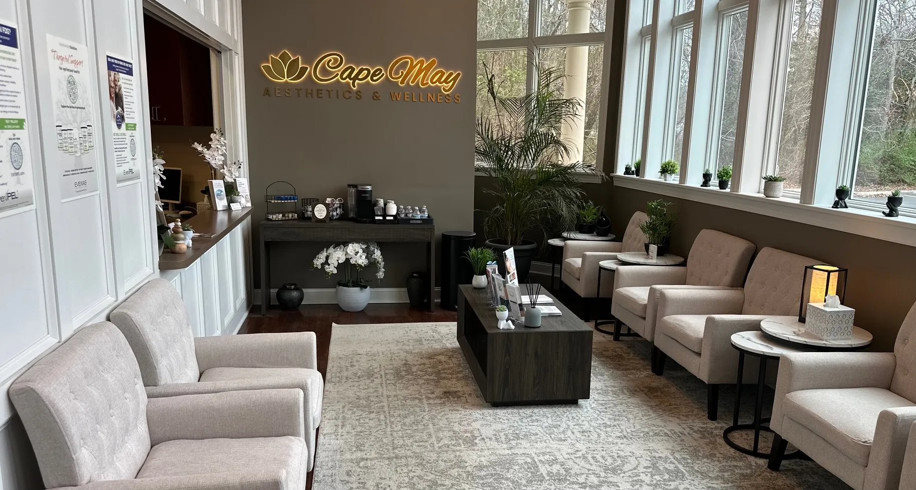 Clean, professional medical spa treatment room with neutral tones at Cape May Aesthetics and Wellness in North Cape May