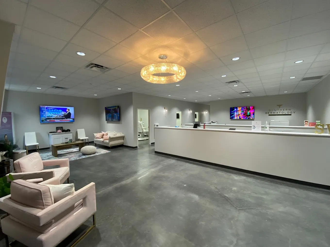 Clean, professional medical spa treatment room with neutral tones at Southern Dermatology Medical in Evans