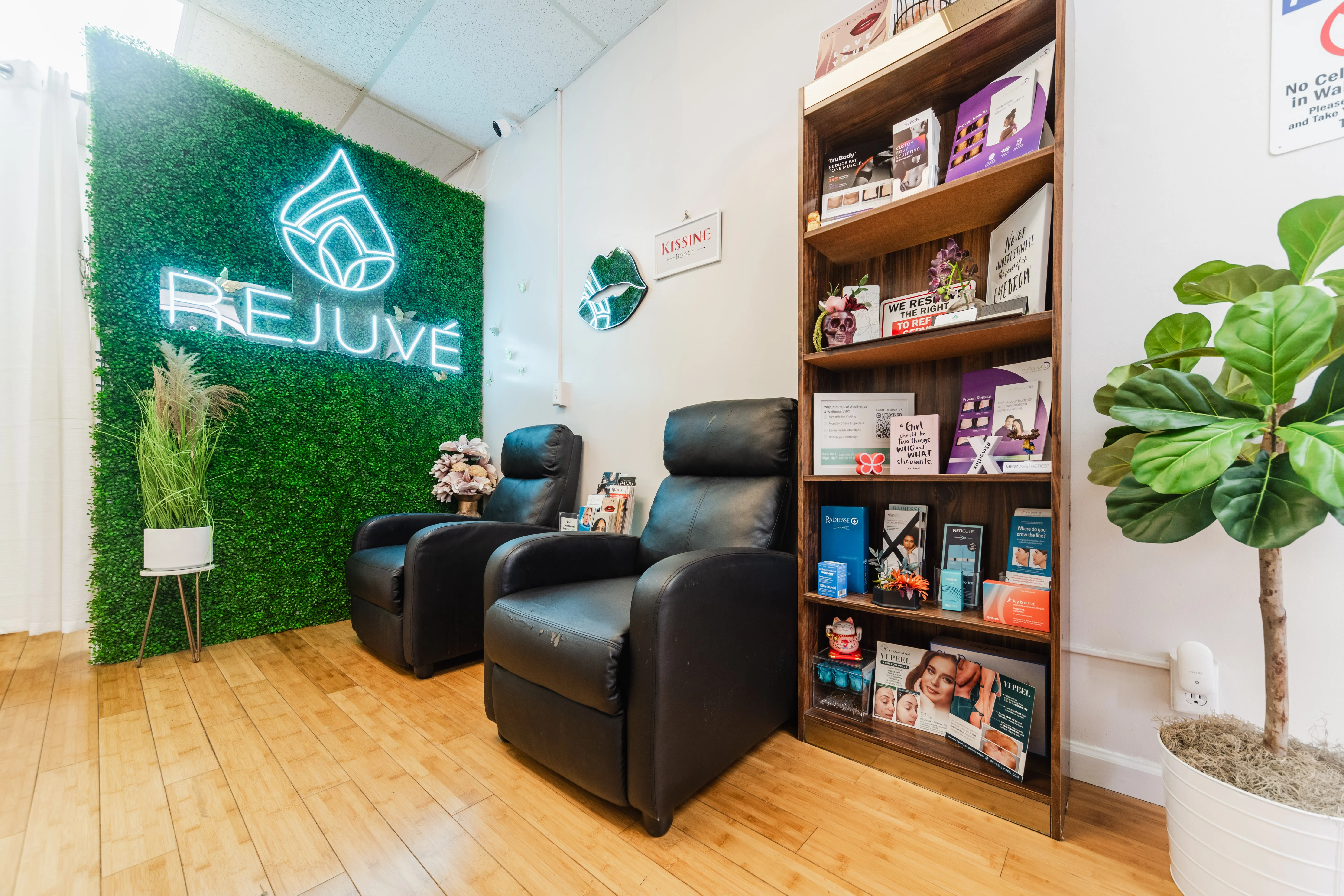 Clean, professional medical spa treatment room with neutral tones at Rejuve Aesthetics & Well in Waipahu