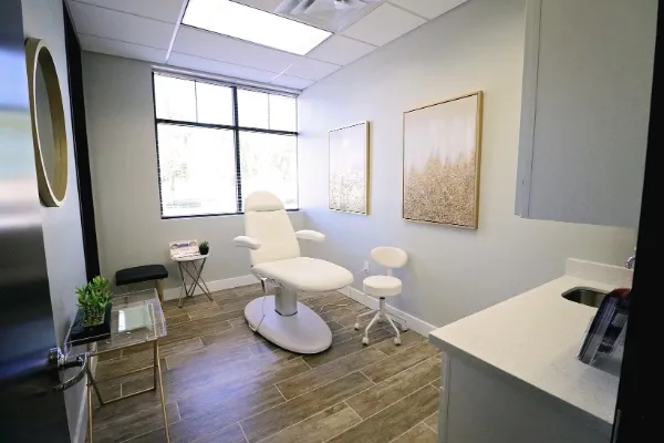 Clean, professional medical spa treatment room with neutral tones at Lutz Get Healthy in Gilbert