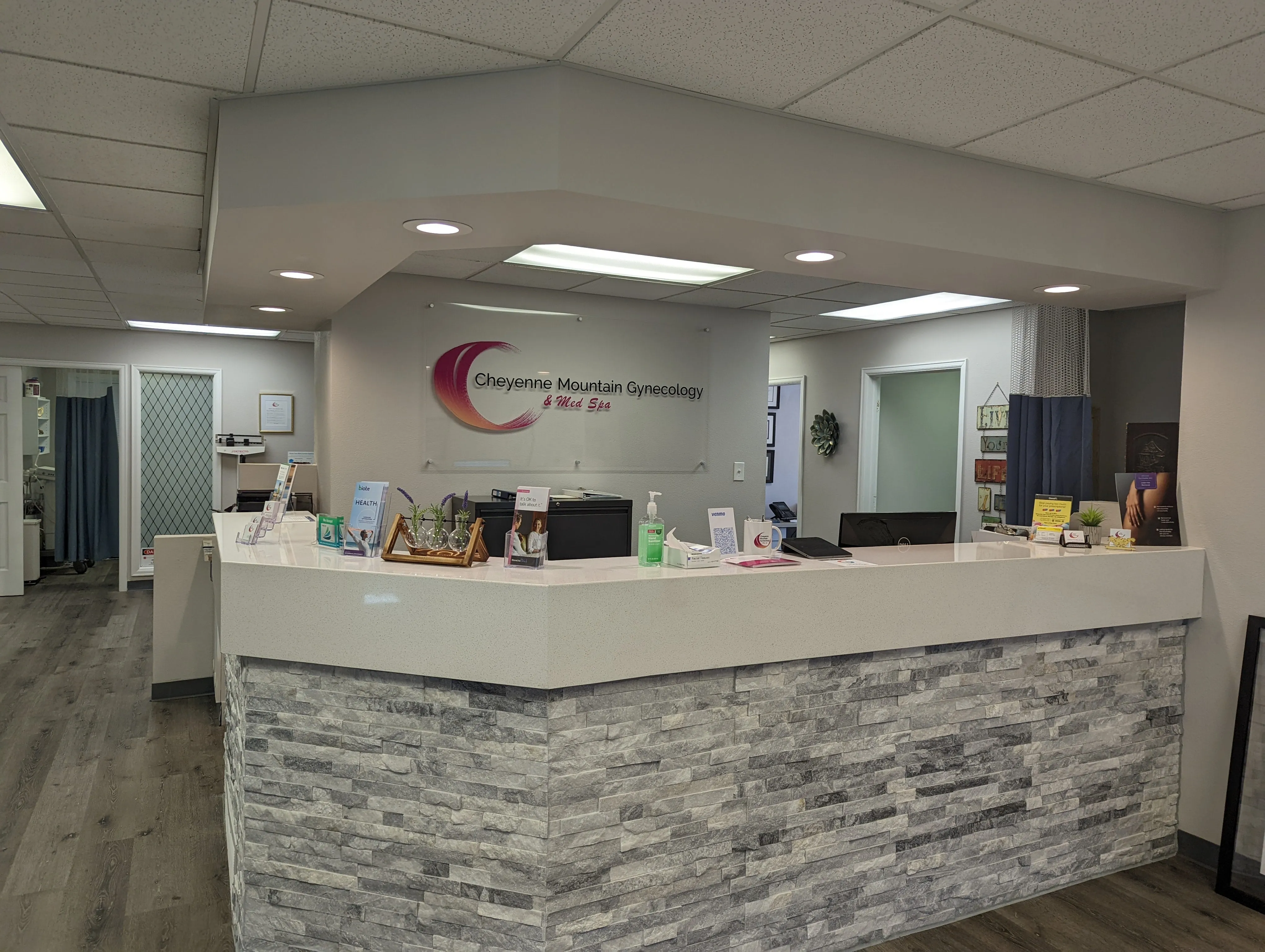 Clean, professional medical spa treatment room with neutral tones at Cheyenne Mountain Gynecology in Colorado Springs