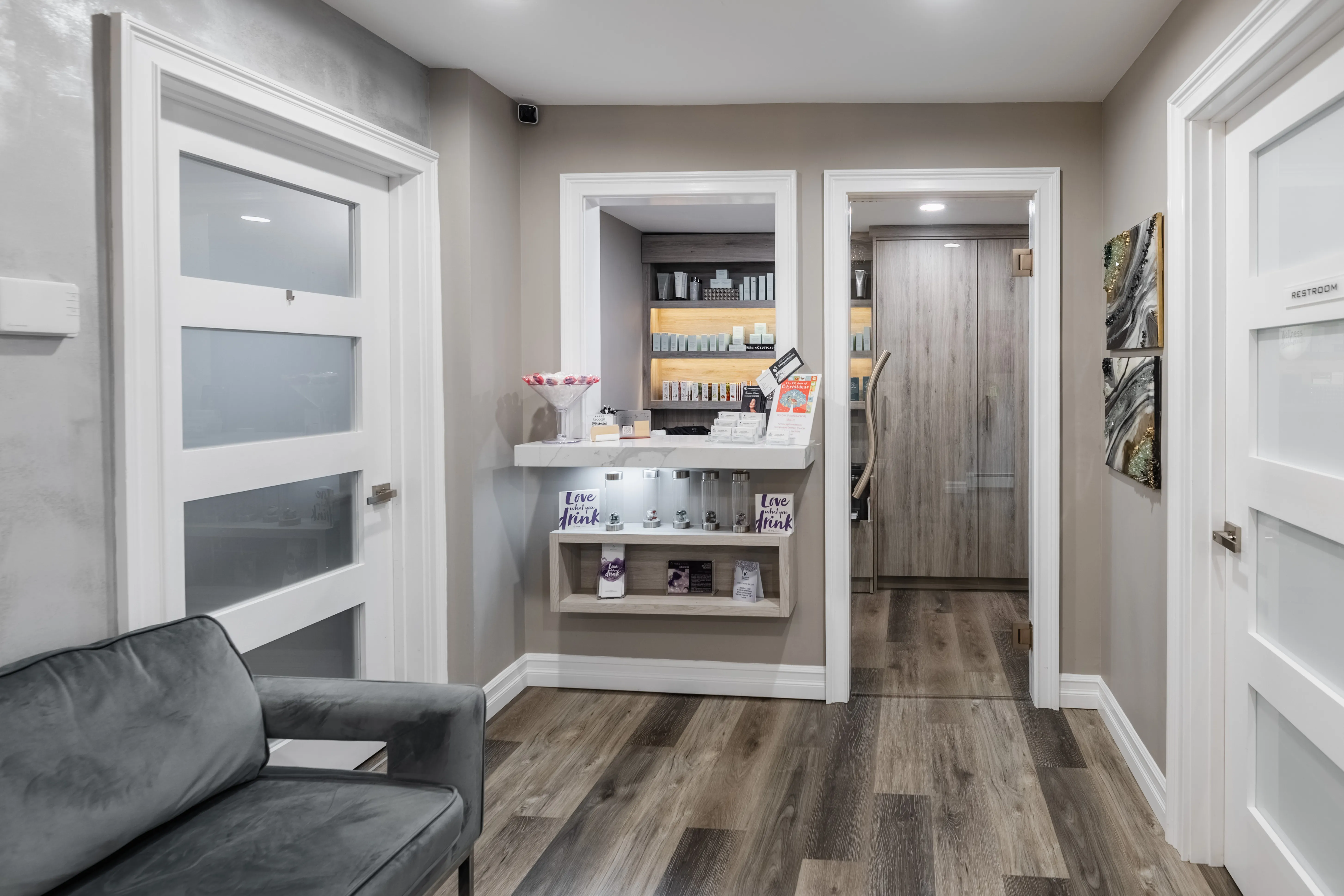Clean, professional medical spa treatment room with neutral tones at Advanced Wellness in Marlboro