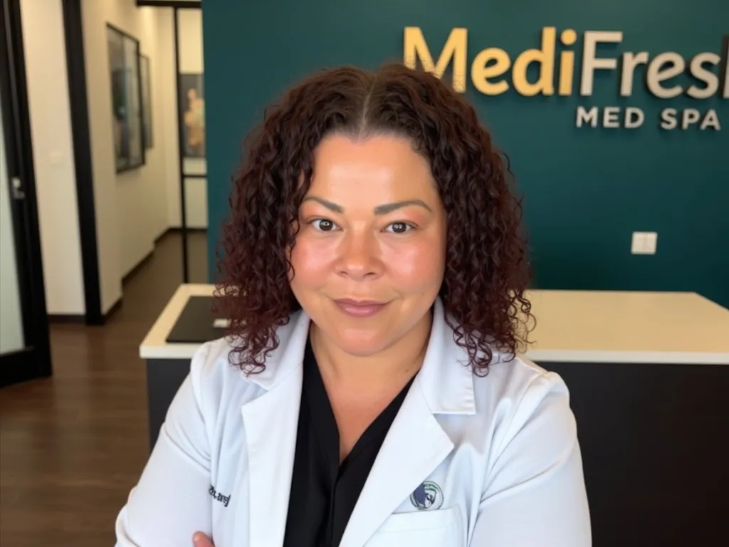 Clean, professional medical spa treatment room with neutral tones at MediFresh in Harrisburg