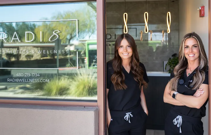 Clean, professional medical spa treatment room with neutral tones at Rādi8 Aesthetics & Wellness in Scottsdale
