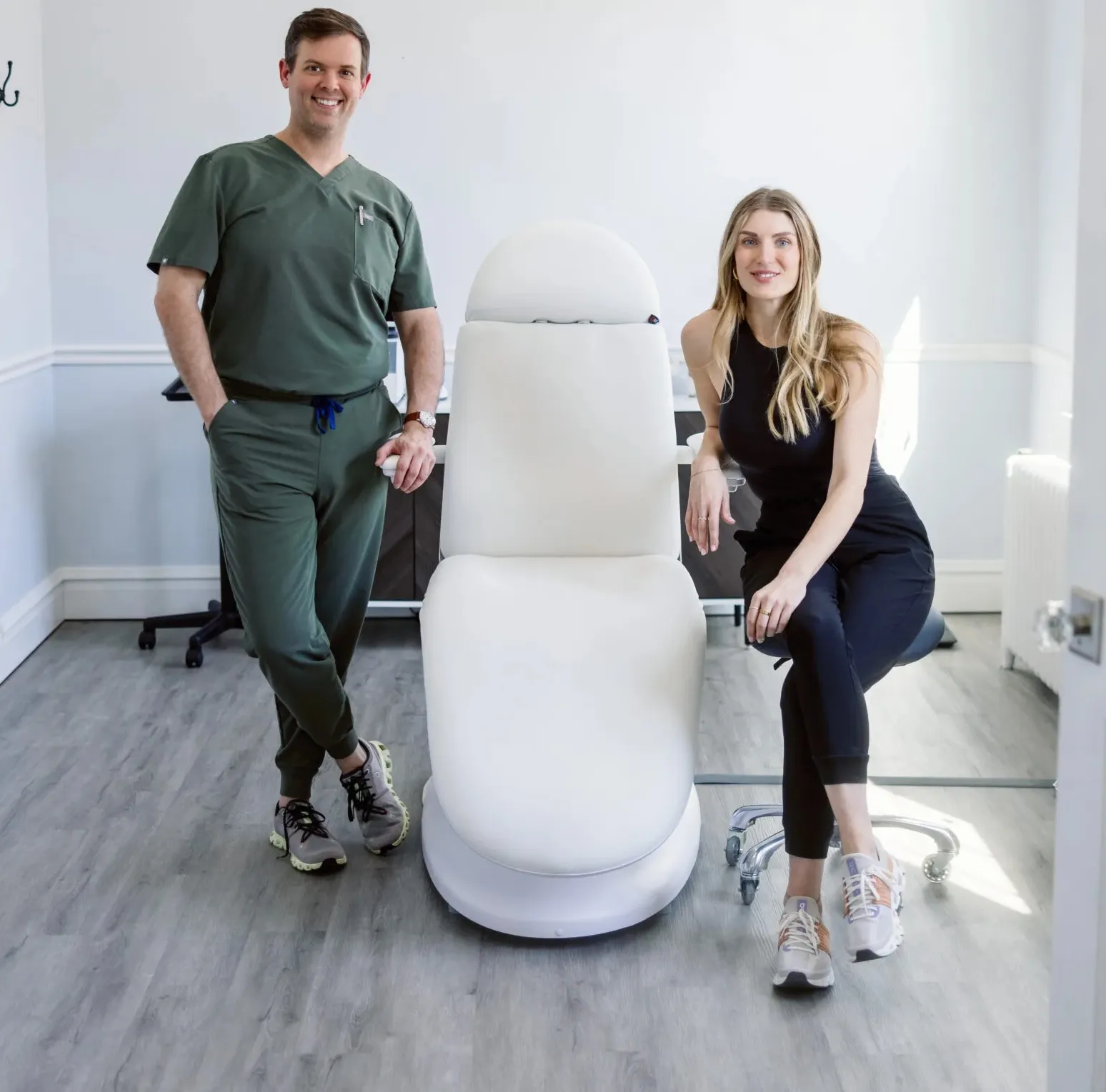 Clean, professional medical spa treatment room with neutral tones at Unfiltered Cosmetic Surgery and Aesthetic Medicine in Hinsdale