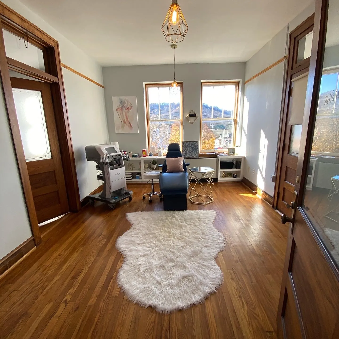 Clean, professional medical spa treatment room with neutral tones at Bella West Co. in Summersville