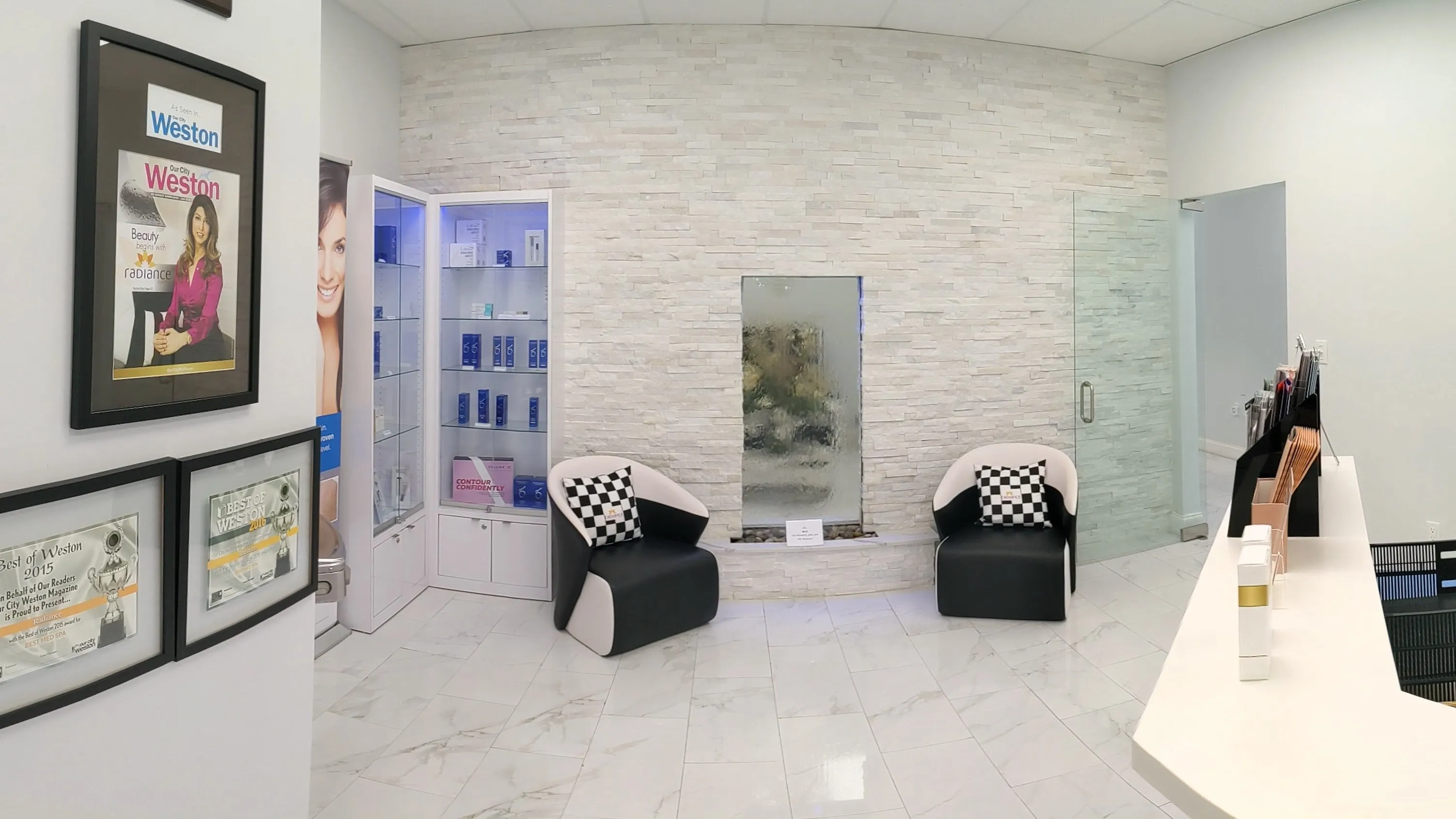Clean, professional medical spa treatment room with neutral tones at Radiance Medspa in Weston