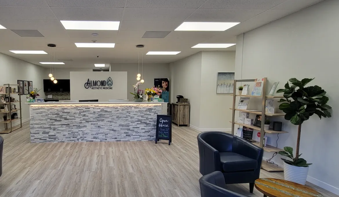 Clean, professional medical spa treatment room with neutral tones at Almond Aesthetic Medicine in Klamath Falls
