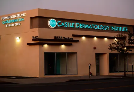 Clean, professional medical spa treatment room with neutral tones at Castle Dermatology in Tarzana