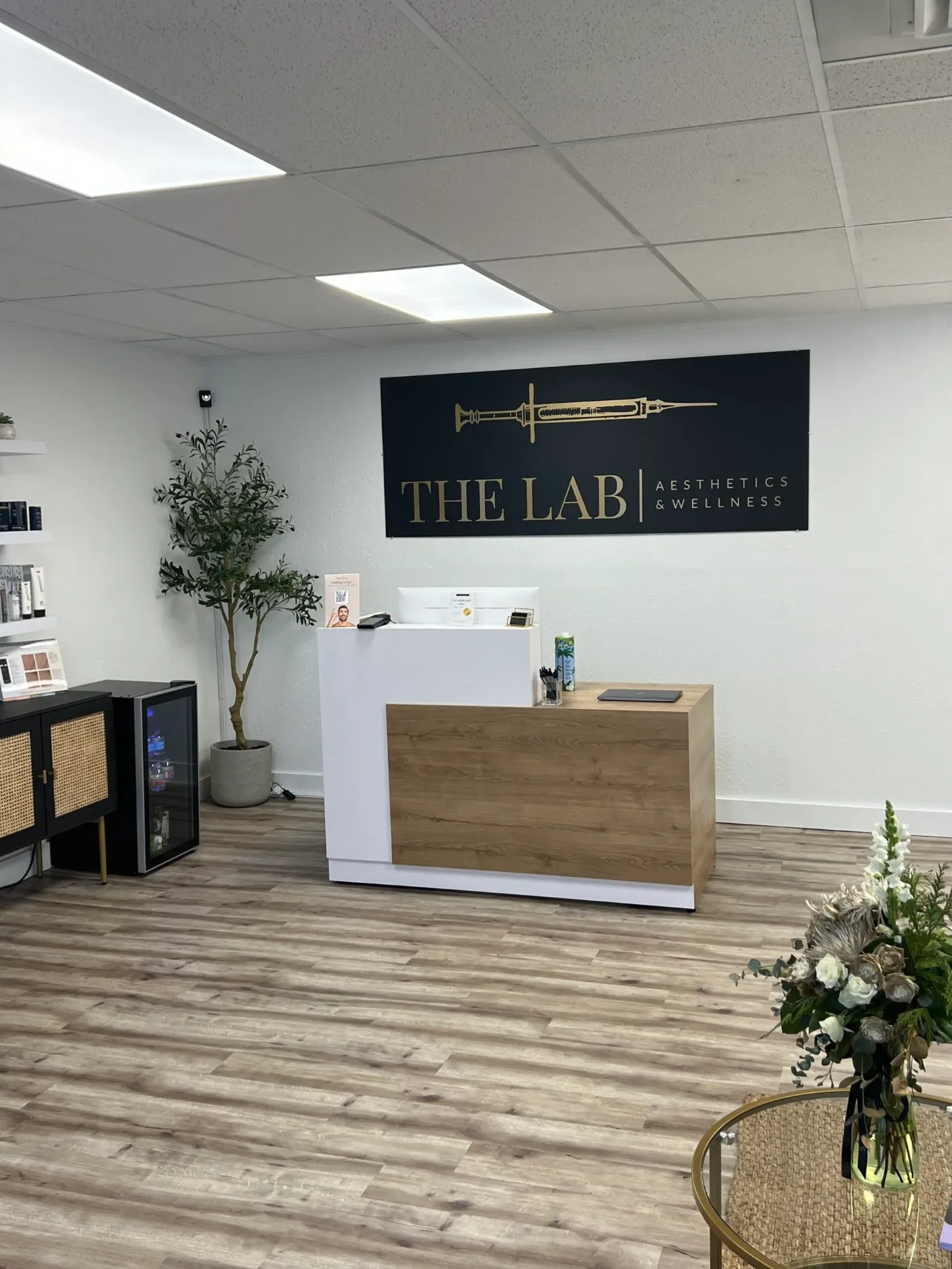 Clean, professional medical spa treatment room with neutral tones at The LAB - Aesthetics & Wellness in Spokane