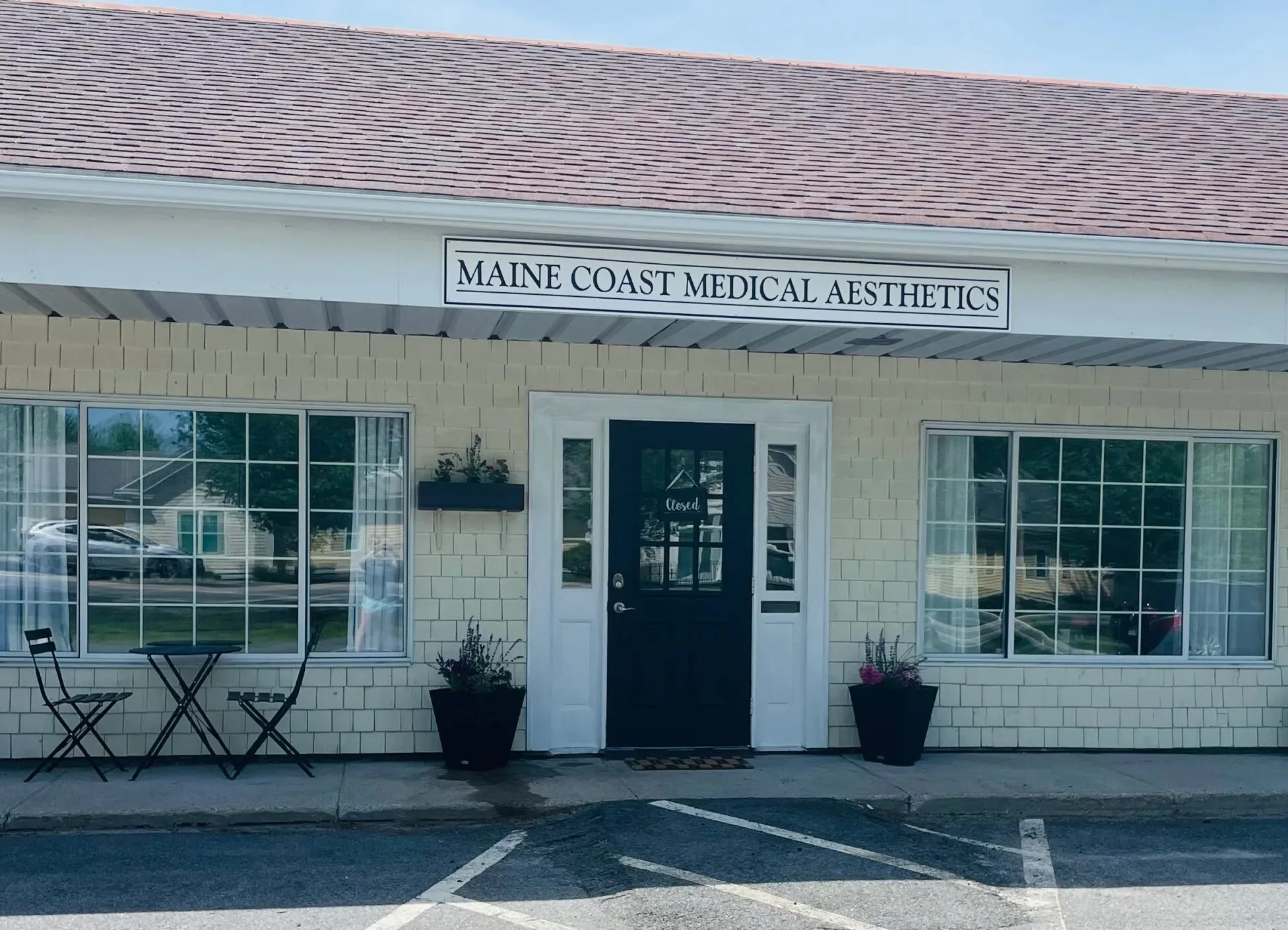 Clean, professional medical spa treatment room with neutral tones at Maine Coast Medical Aesthetics in Yarmouth