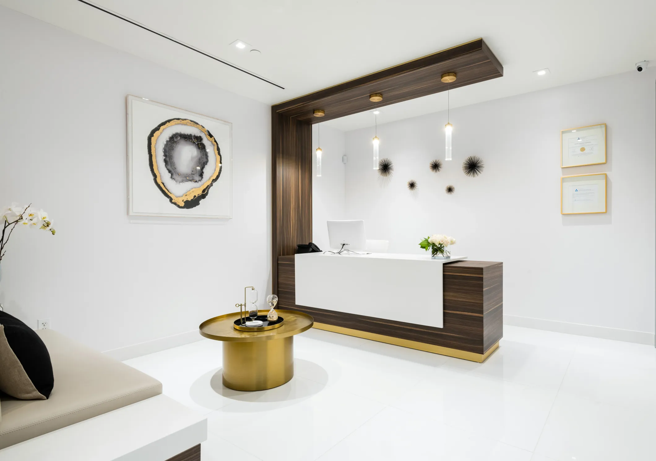 Clean, professional medical spa treatment room with neutral tones at Adrian Y. Yi, M.D in Encino