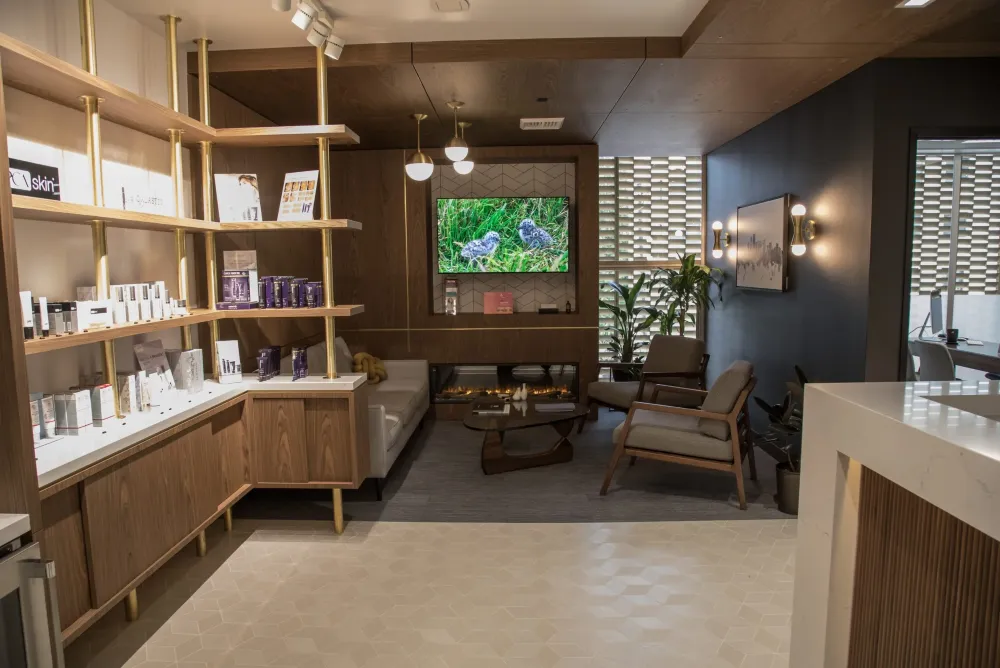 Clean, professional medical spa treatment room with neutral tones at Dr. Michael Kim in Portland