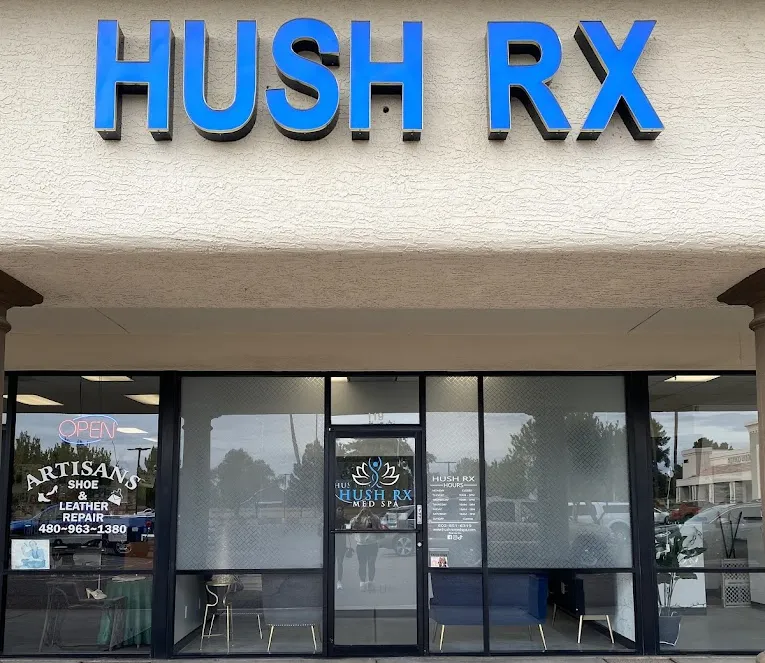 Clean, professional medical spa treatment room with neutral tones at Hush Rx Med Spa in Chandler