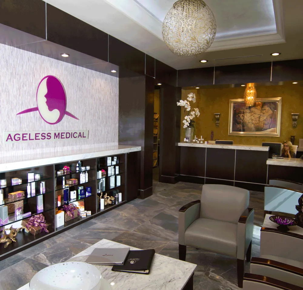 Clean, professional medical spa treatment room with neutral tones at Ageless Medical in Cooper City