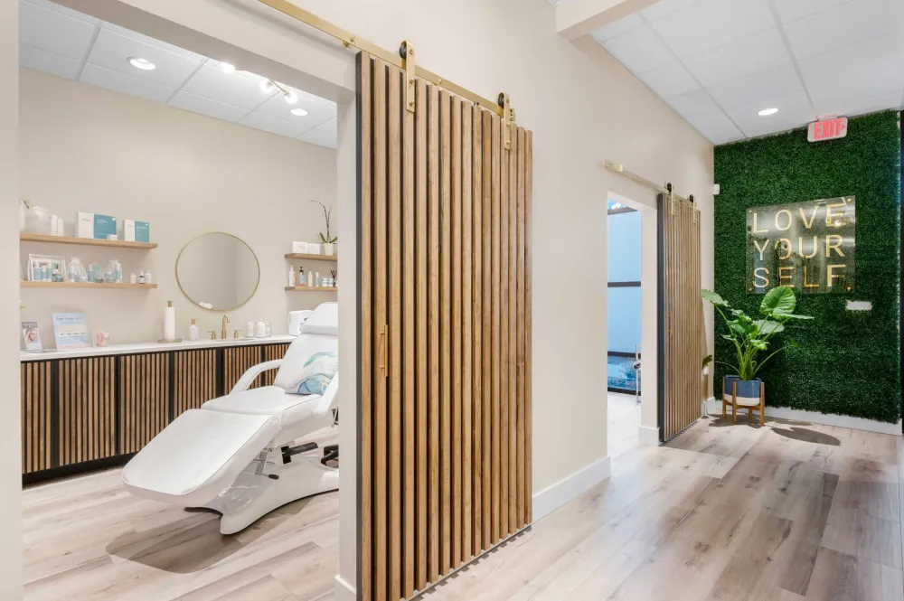 Clean, professional medical spa treatment room with neutral tones at HydrateGlo in Odessa