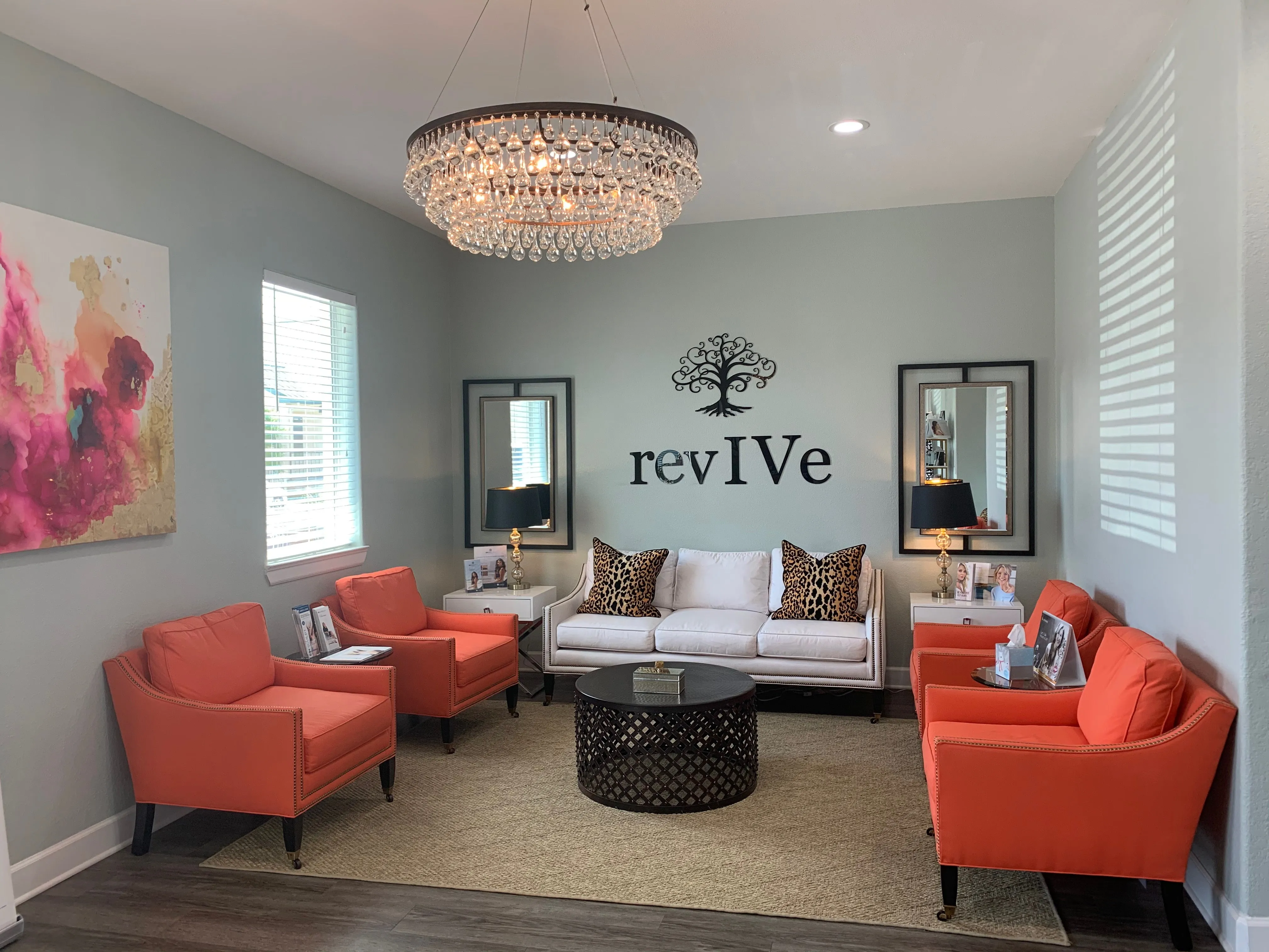 Clean, professional medical spa treatment room with neutral tones at RevIVe Med Spa & Wellness in Friendswood