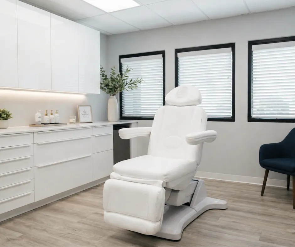 Clean, professional medical spa treatment room with neutral tones at Solstice Med Spa in Castle Rock