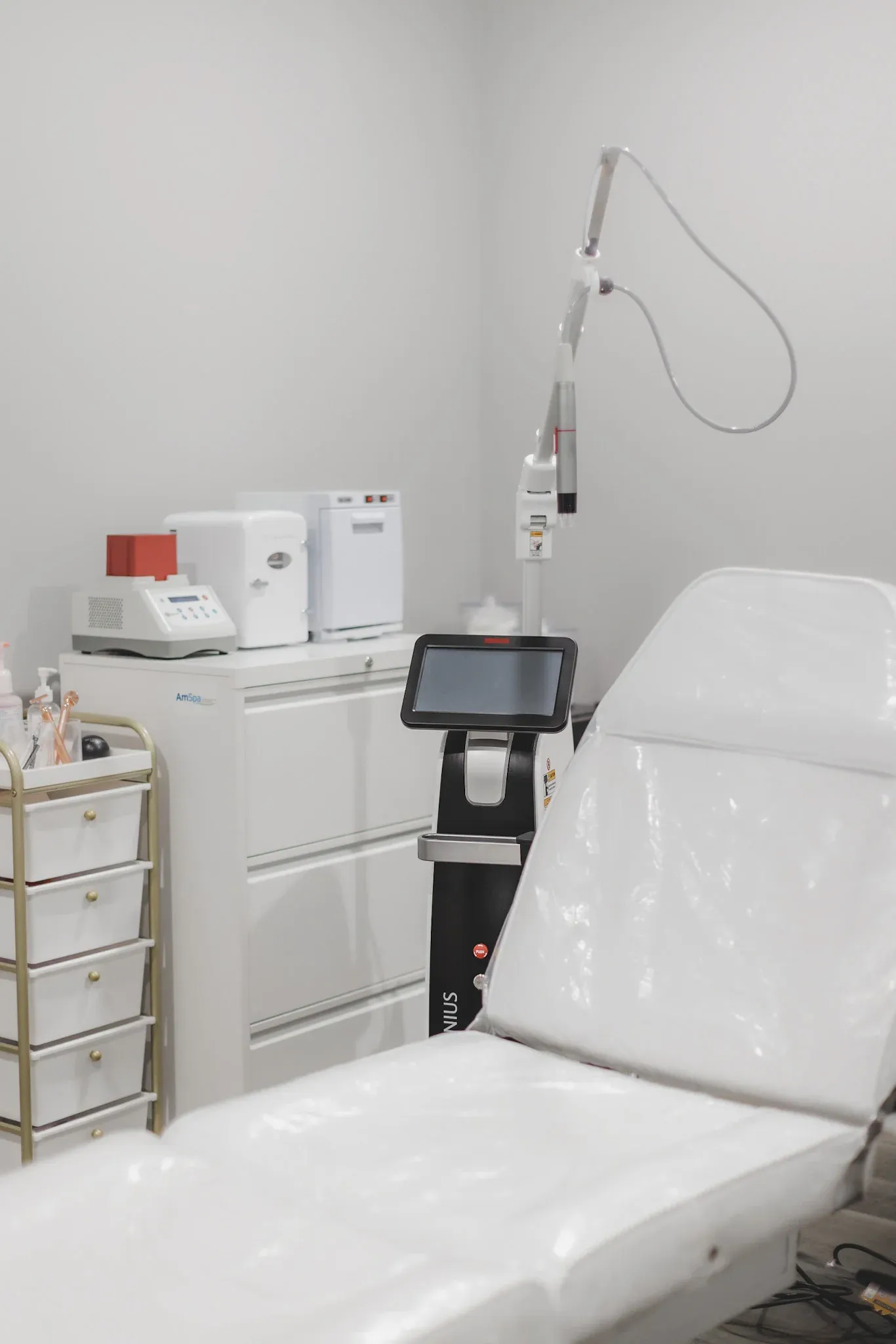 Clean, professional medical spa treatment room with neutral tones at Beautifiller Skin in Glendale