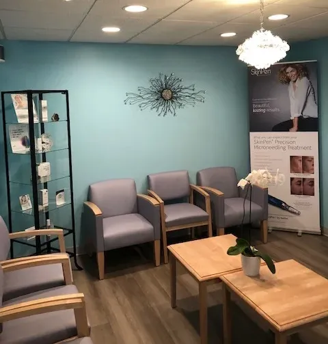 Clean, professional medical spa treatment room with neutral tones at Expert Dermatology in West Hills