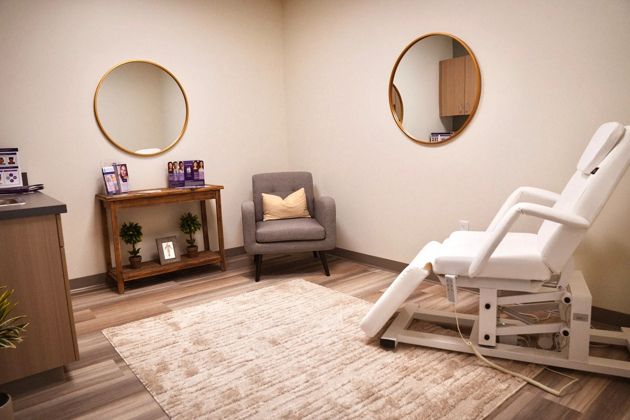Clean, professional medical spa treatment room with neutral tones at Hydration IV Lounge & Med Spa in Manhattan