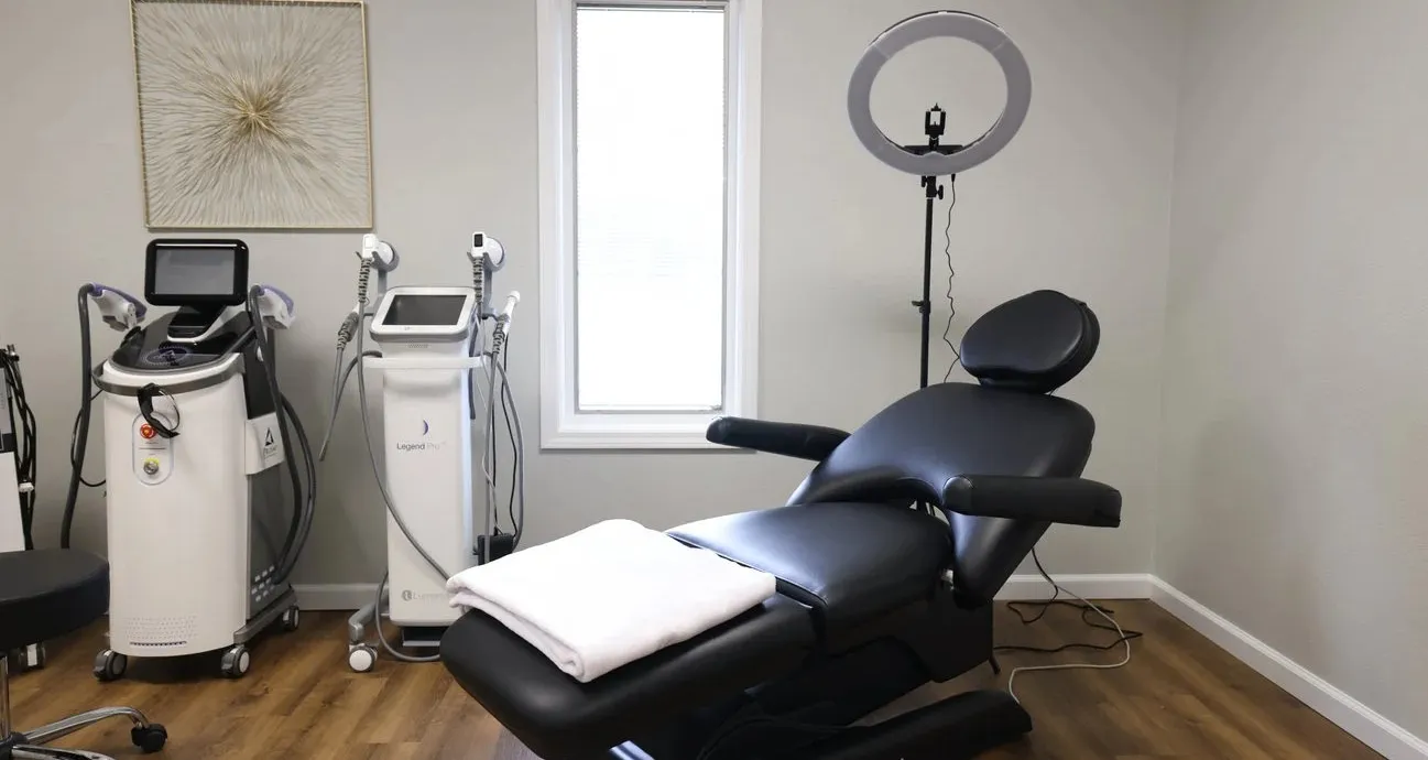 Clean, professional medical spa treatment room with neutral tones at Total Body Renewal in Columbia