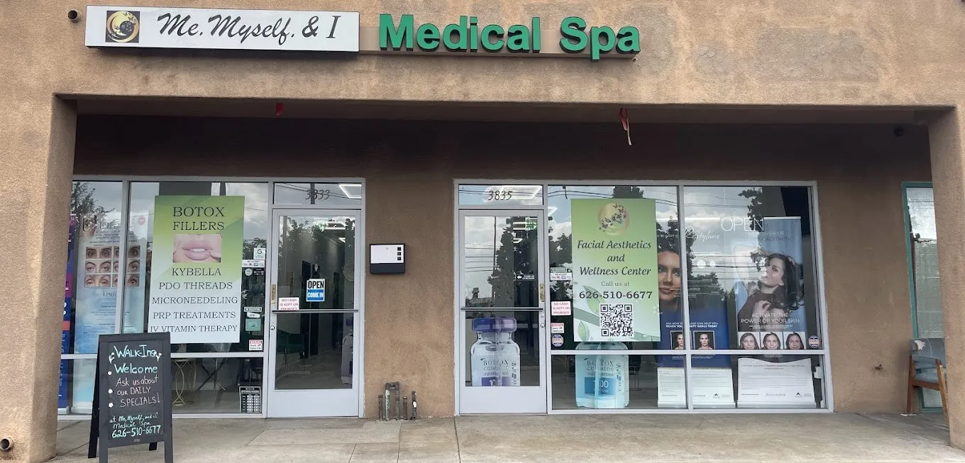 Clean, professional medical spa treatment room with neutral tones at Me, Myself, and I Medical Spa in Pasadena
