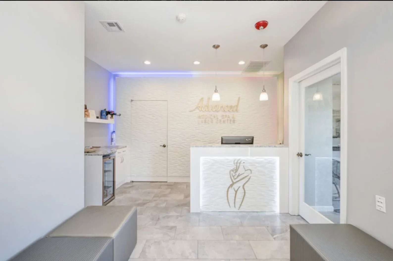 Clean, professional medical spa treatment room with neutral tones at Advanced Medical Spa & Laser Center in Flemington