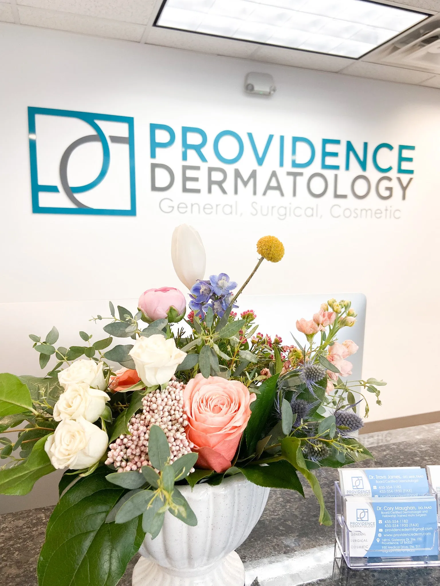 Clean, professional medical spa treatment room with neutral tones at Providence Dermatology in Providence