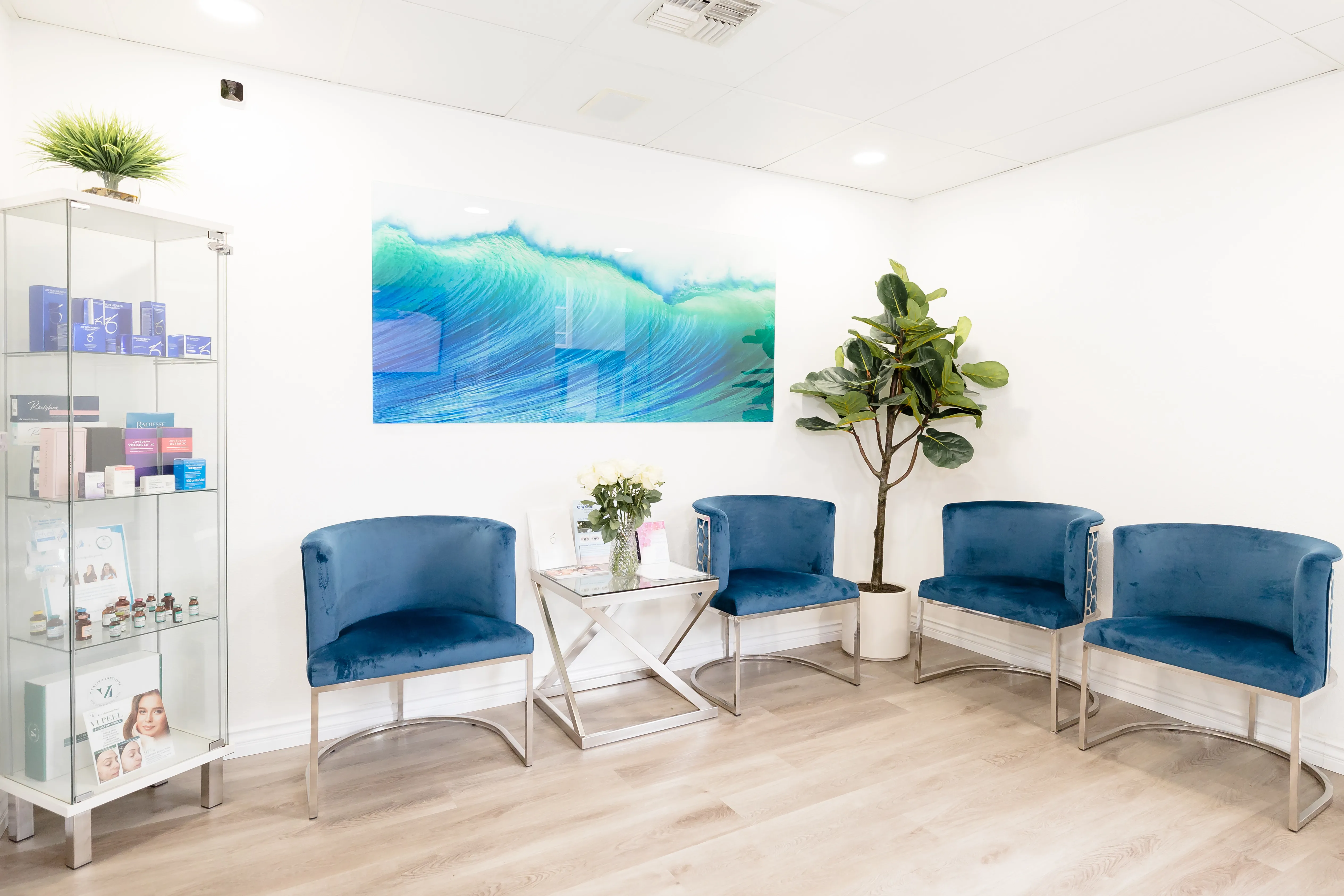 Clean, professional medical spa treatment room with neutral tones at Derm Refresh in Newport Beach