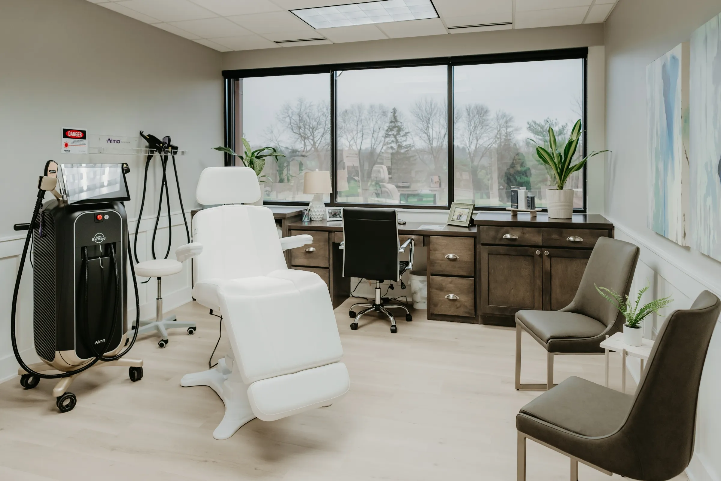Clean, professional medical spa treatment room with neutral tones at Innovative Wellness Center in Waukee
