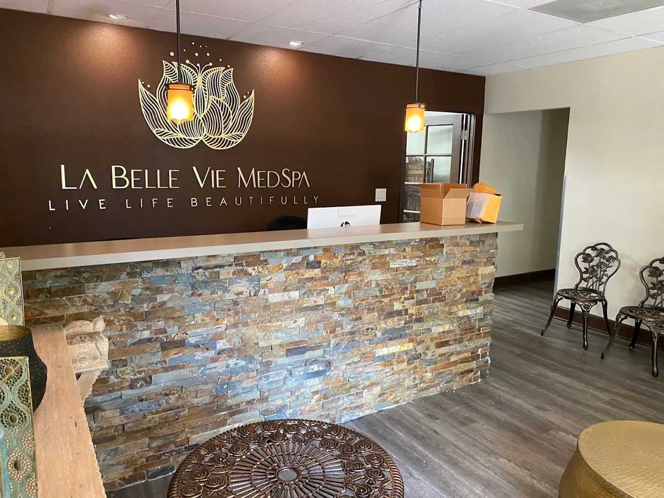 Clean, professional medical spa treatment room with neutral tones at La Belle Vie MedSpa in Woodland Hills
