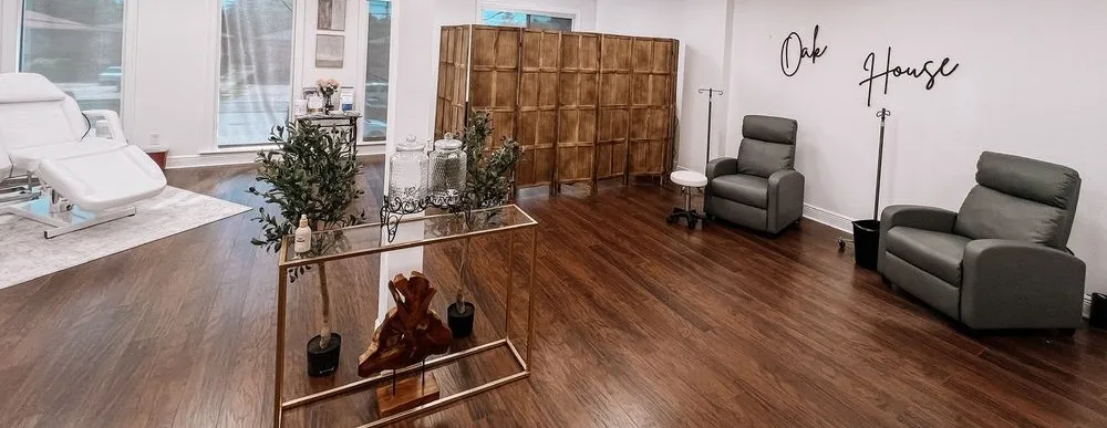 Clean, professional medical spa treatment room with neutral tones at Oak House Med Spa in Harahan