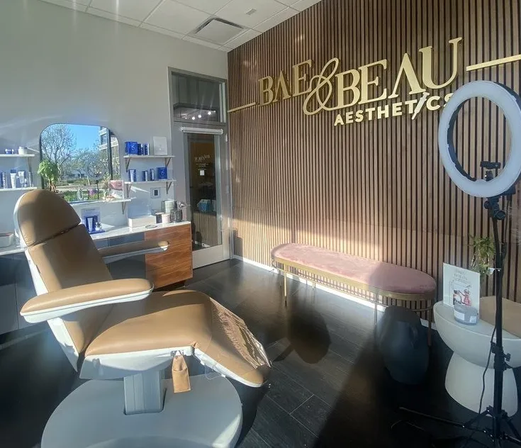 Clean, professional medical spa treatment room with neutral tones at Bae and Beau in Torrance
