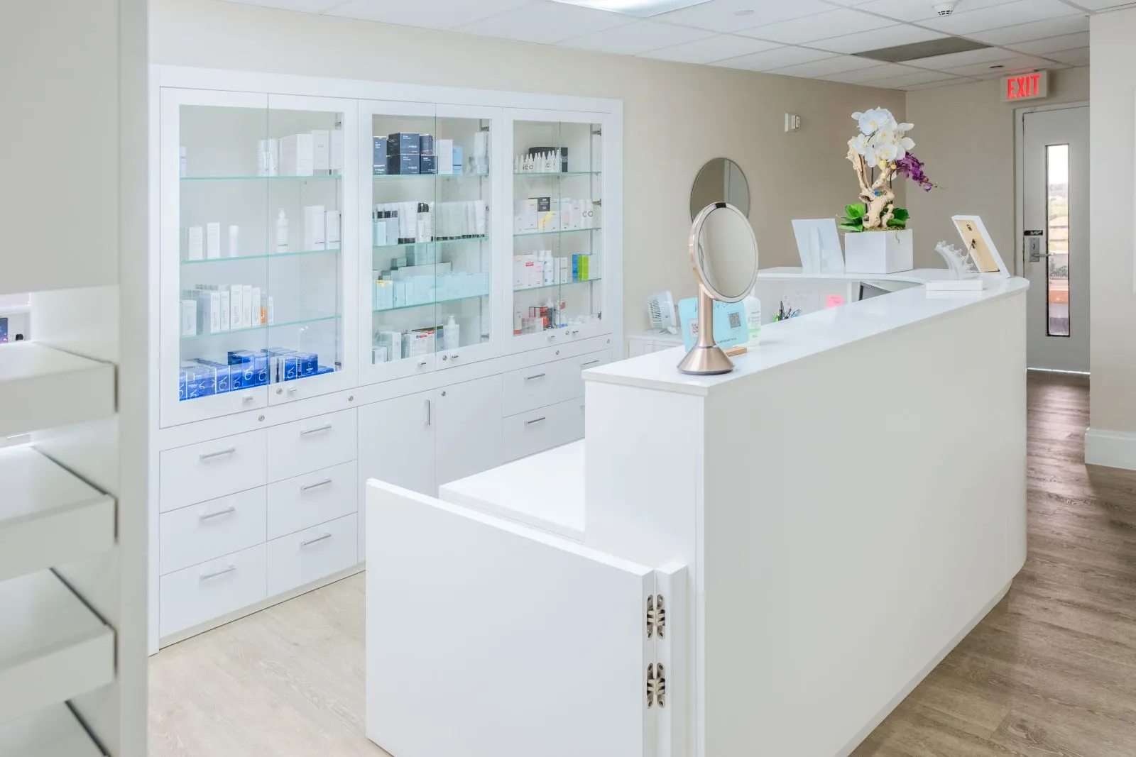 Clean, professional medical spa treatment room with neutral tones at Barba Dermatology in Miami