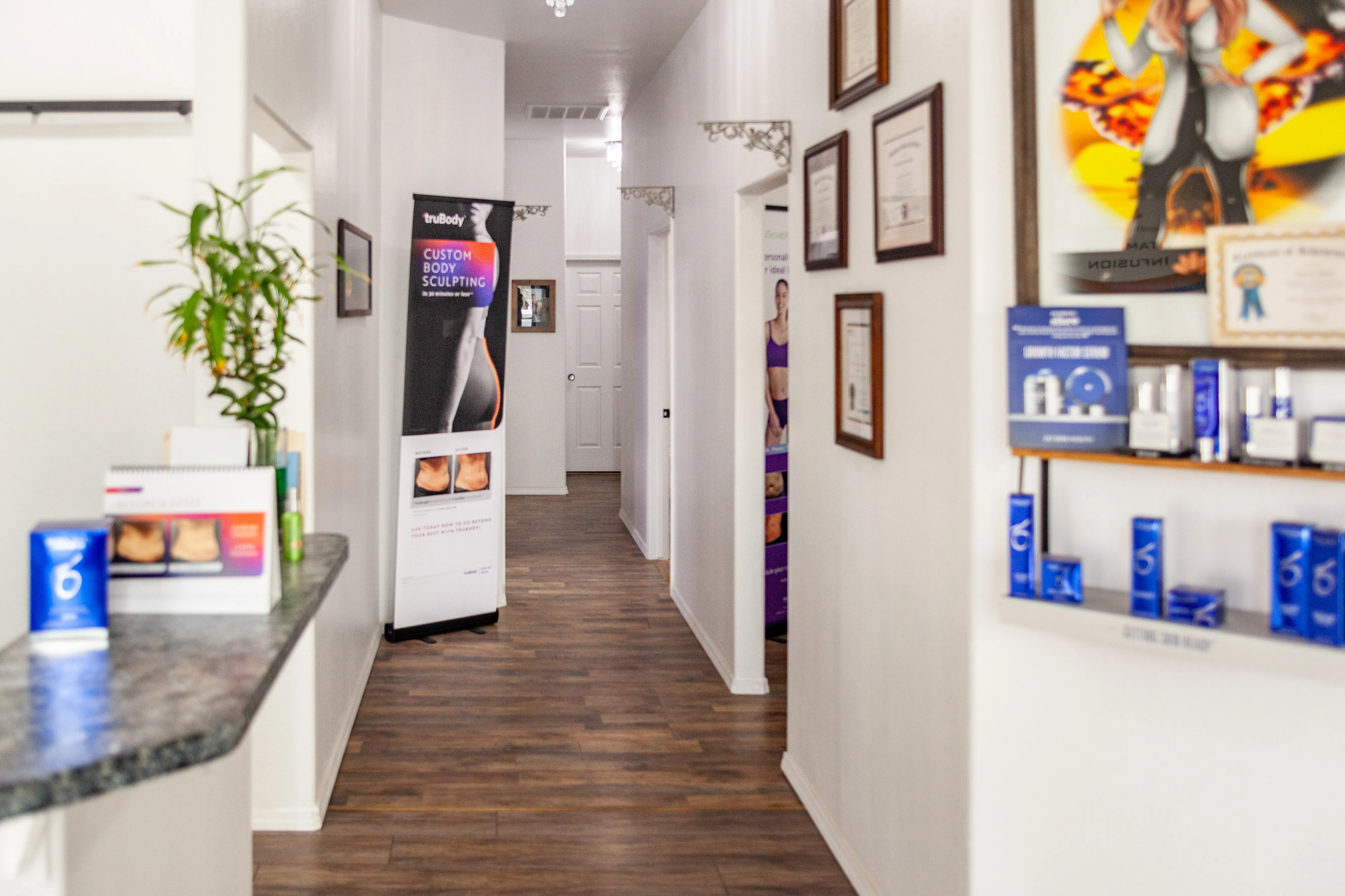 Clean, professional medical spa treatment room with neutral tones at Rejuvenated Health & Wellness in Fort Mohave