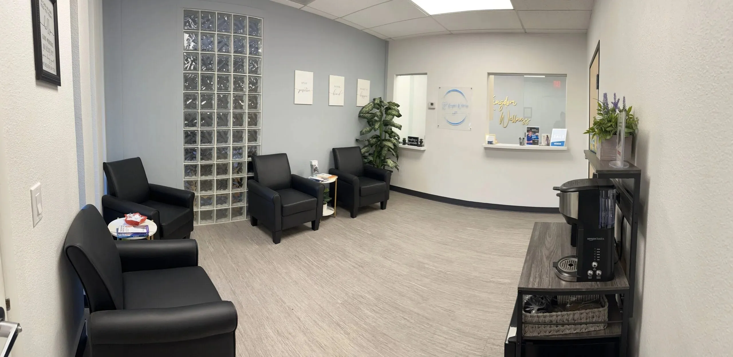 Clean, professional medical spa treatment room with neutral tones at Kingdom Wellness in Glendale