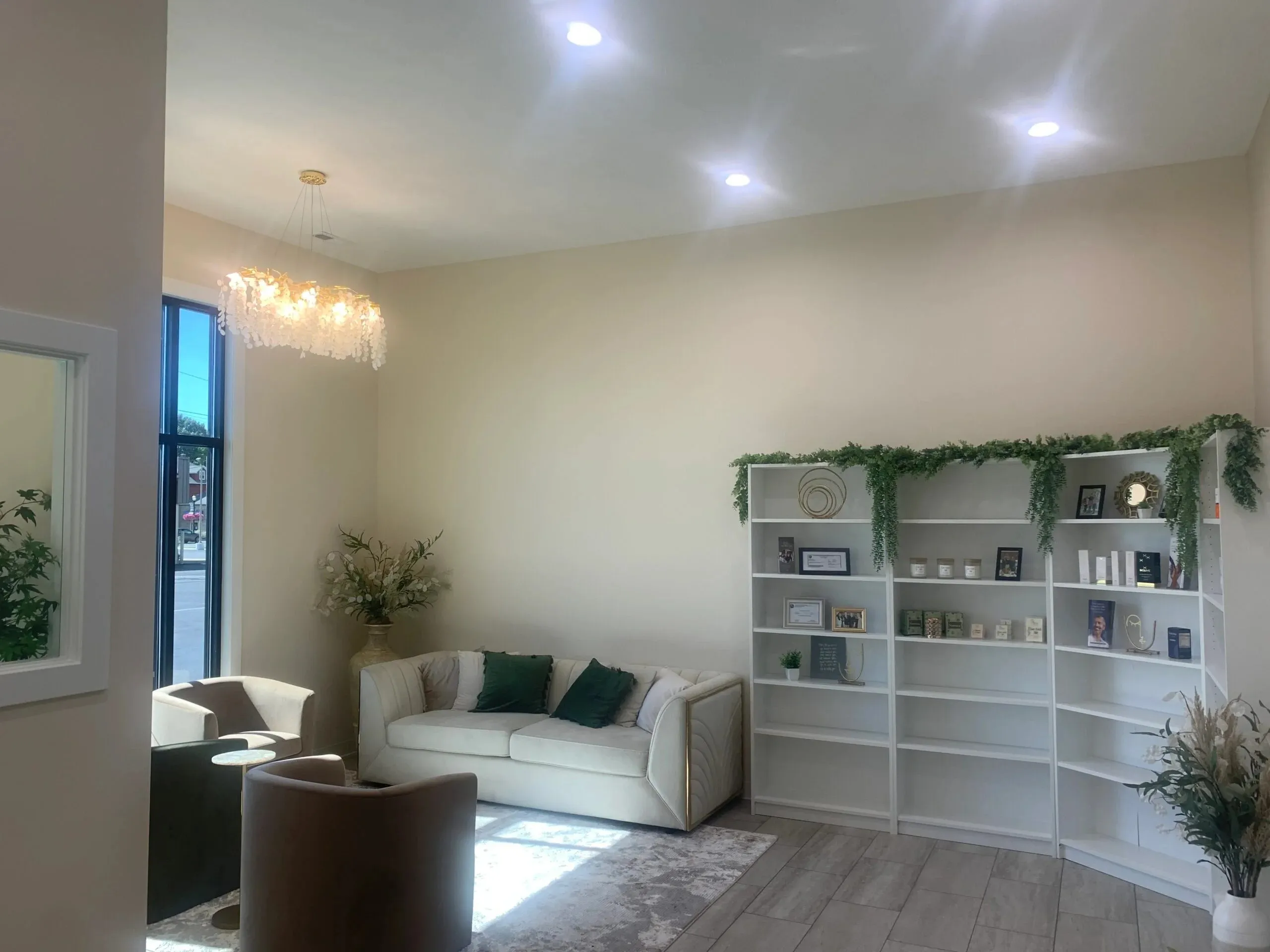 Clean, professional medical spa treatment room with neutral tones at Live Well 360 Health and Medspa in Kokoma