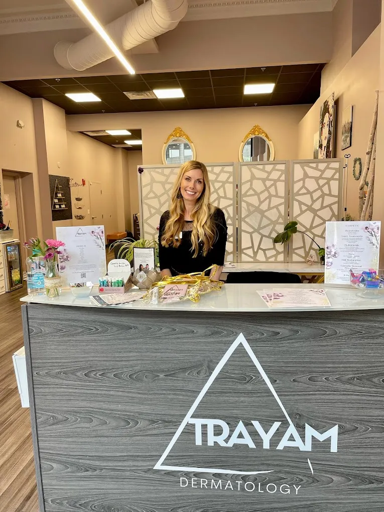 Clean, professional medical spa treatment room with neutral tones at Trayam Dermatology in South Bend