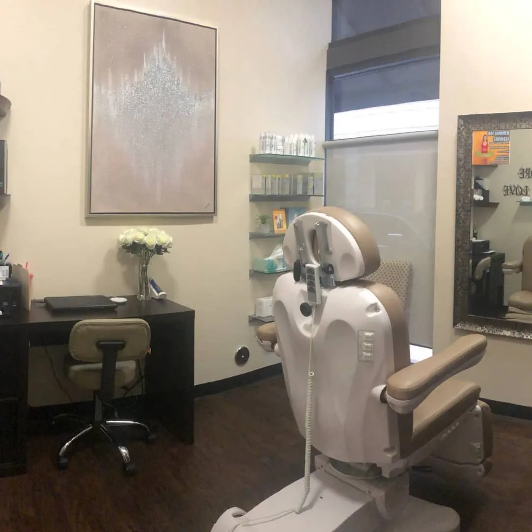 Clean, professional medical spa treatment room with neutral tones at E Aesthetics in West Palm Beach