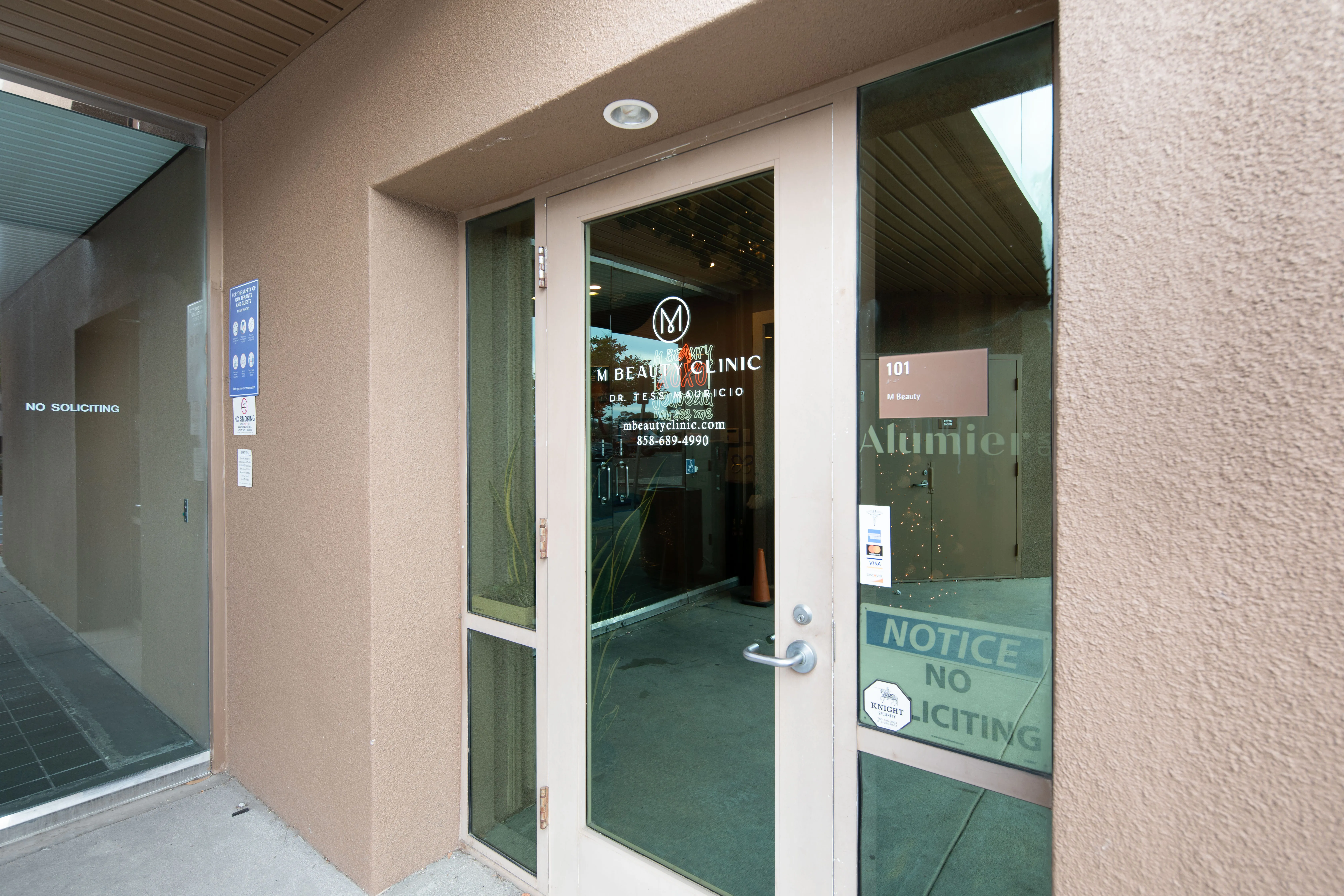 Clean, professional medical spa treatment room with neutral tones at M Beauty Clinic in San Diego