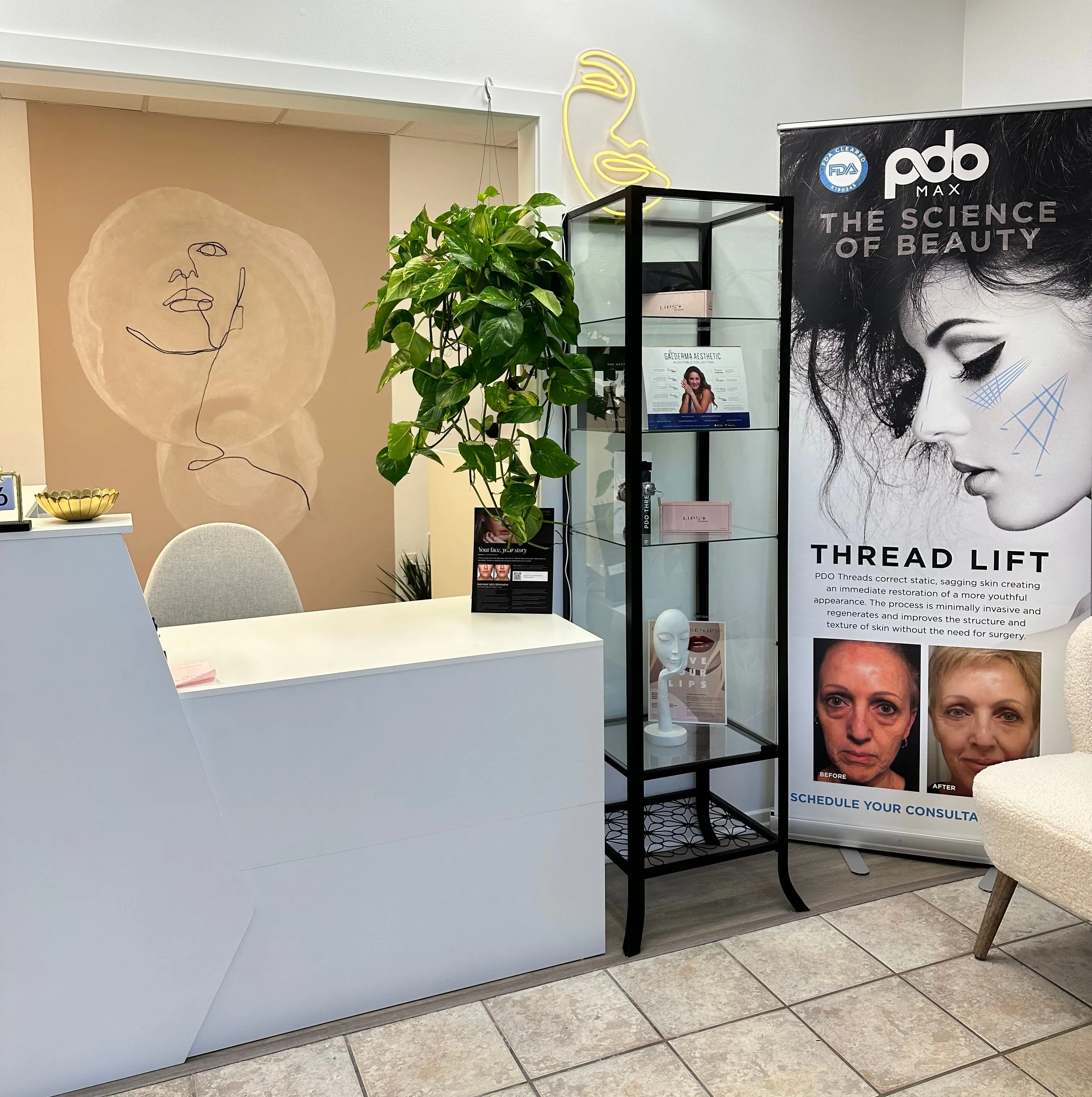 Clean, professional medical spa treatment room with neutral tones at Uplifted Medical Aesthetics in Redondo Beach