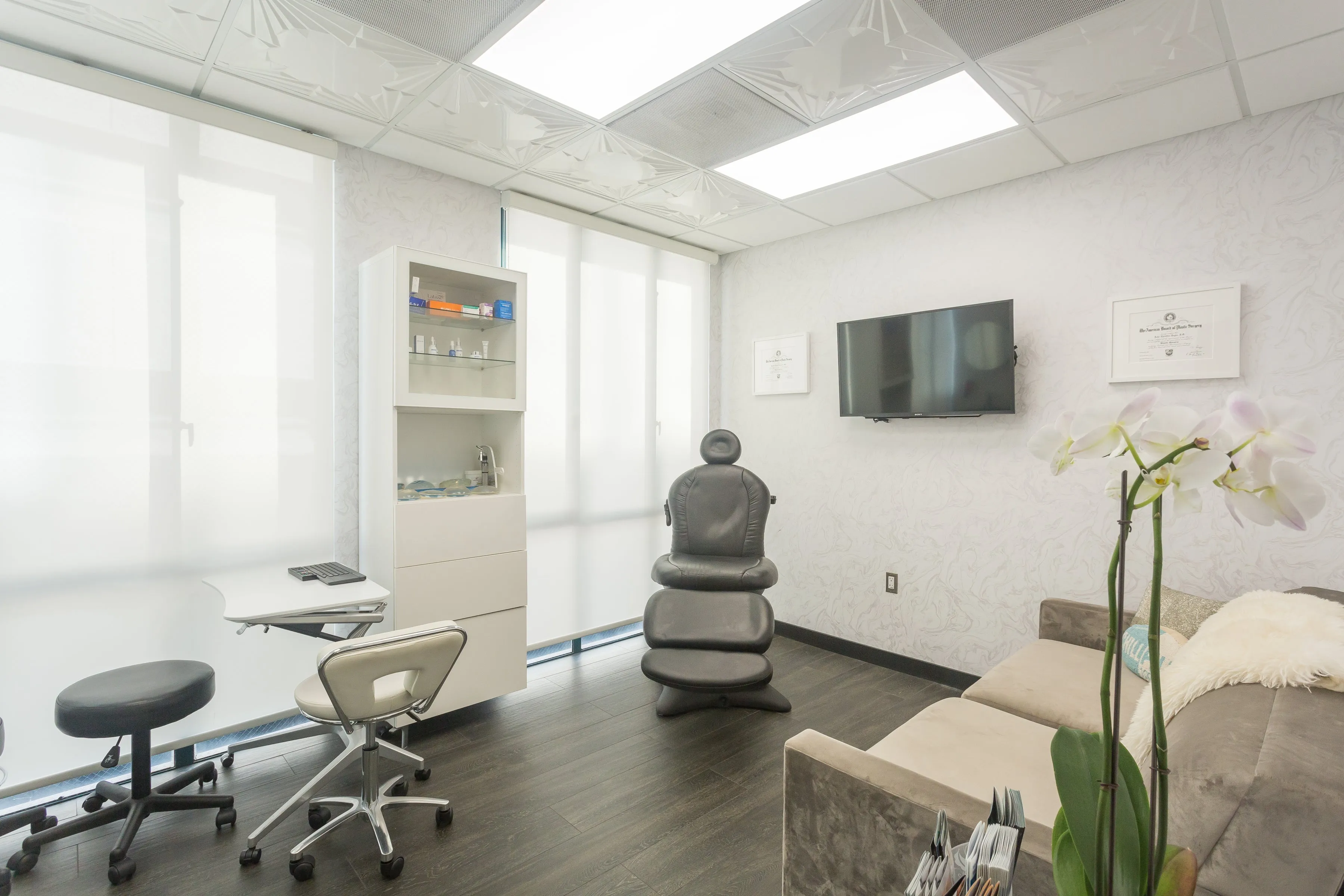 Clean, professional medical spa treatment room with neutral tones at Beverly Hills Plastic Surgery Group in Beverly Hills