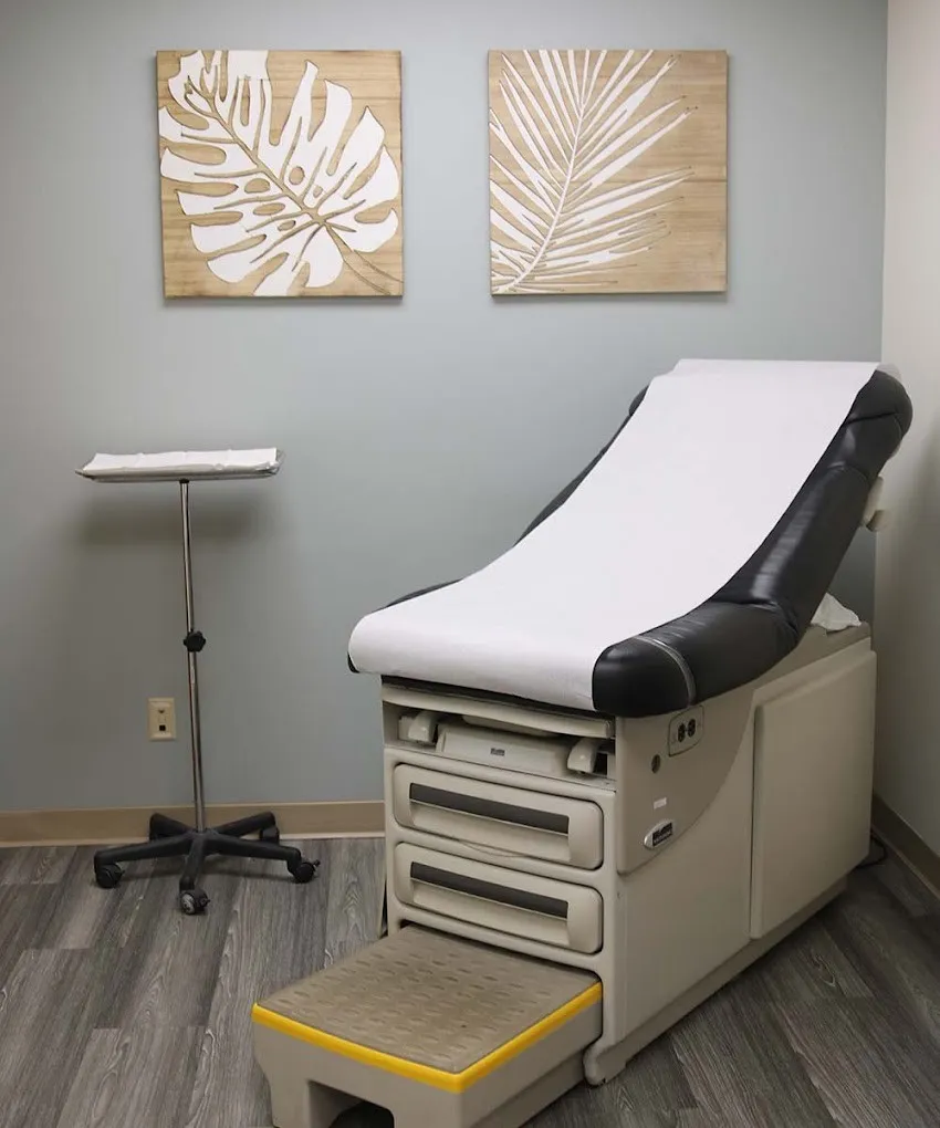 Clean, professional medical spa treatment room with neutral tones at Good Samaritan Skin Spa in Vincennes