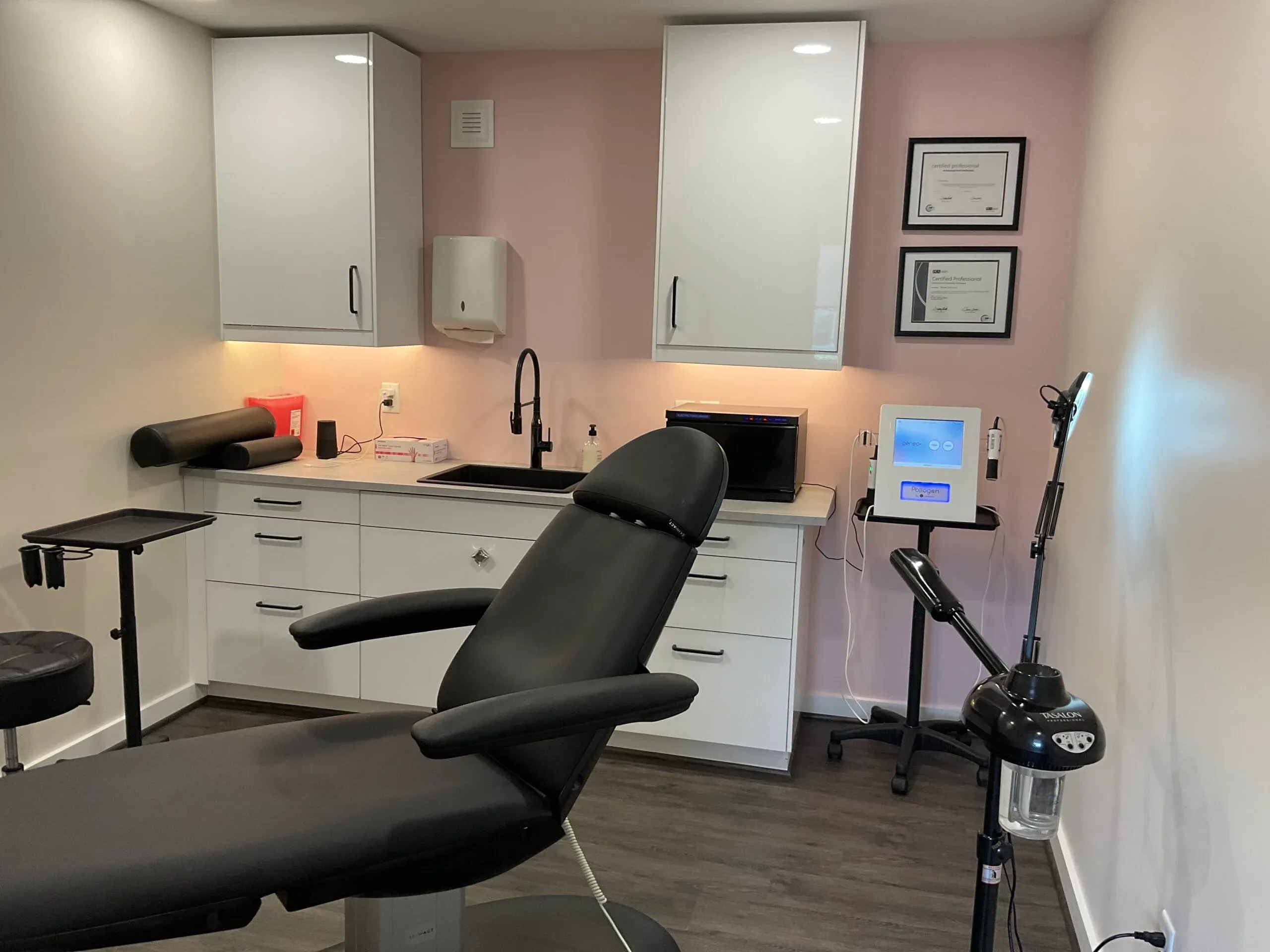 Clean, professional medical spa treatment room with neutral tones at Posh Med Spa & Wellness Center in Powhatan