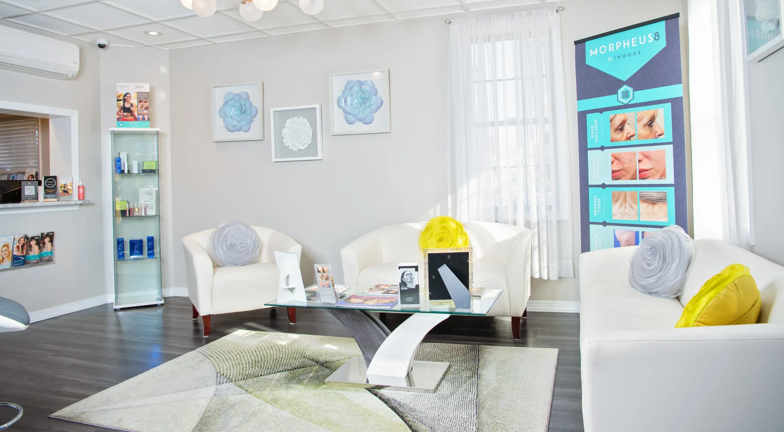 Clean, professional medical spa treatment room with neutral tones at Prestige Medical Esthetics in Muncy