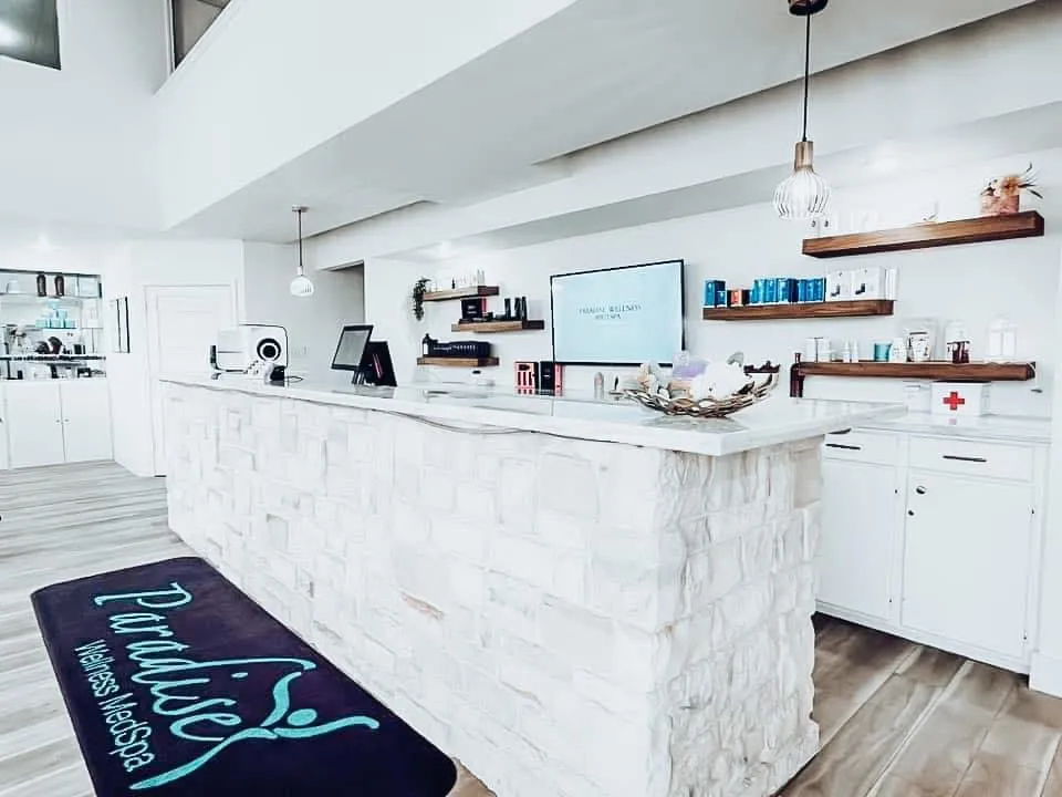 Clean, professional medical spa treatment room with neutral tones at Paradise Wellness Med Spa in Beaumont