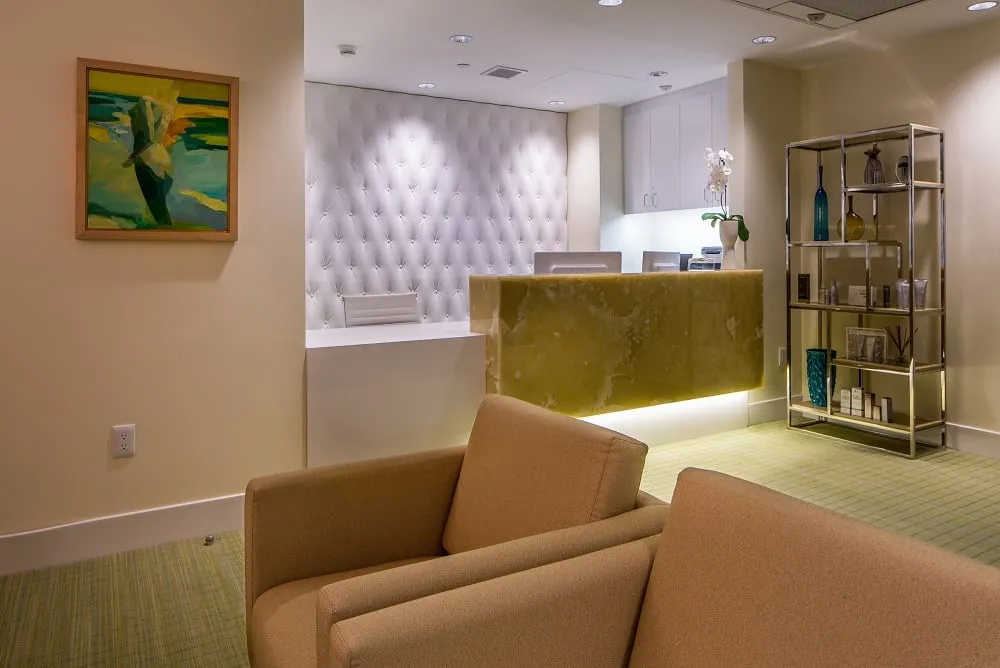 Clean, professional medical spa treatment room with neutral tones at David Stoker MD in Marina del Rey