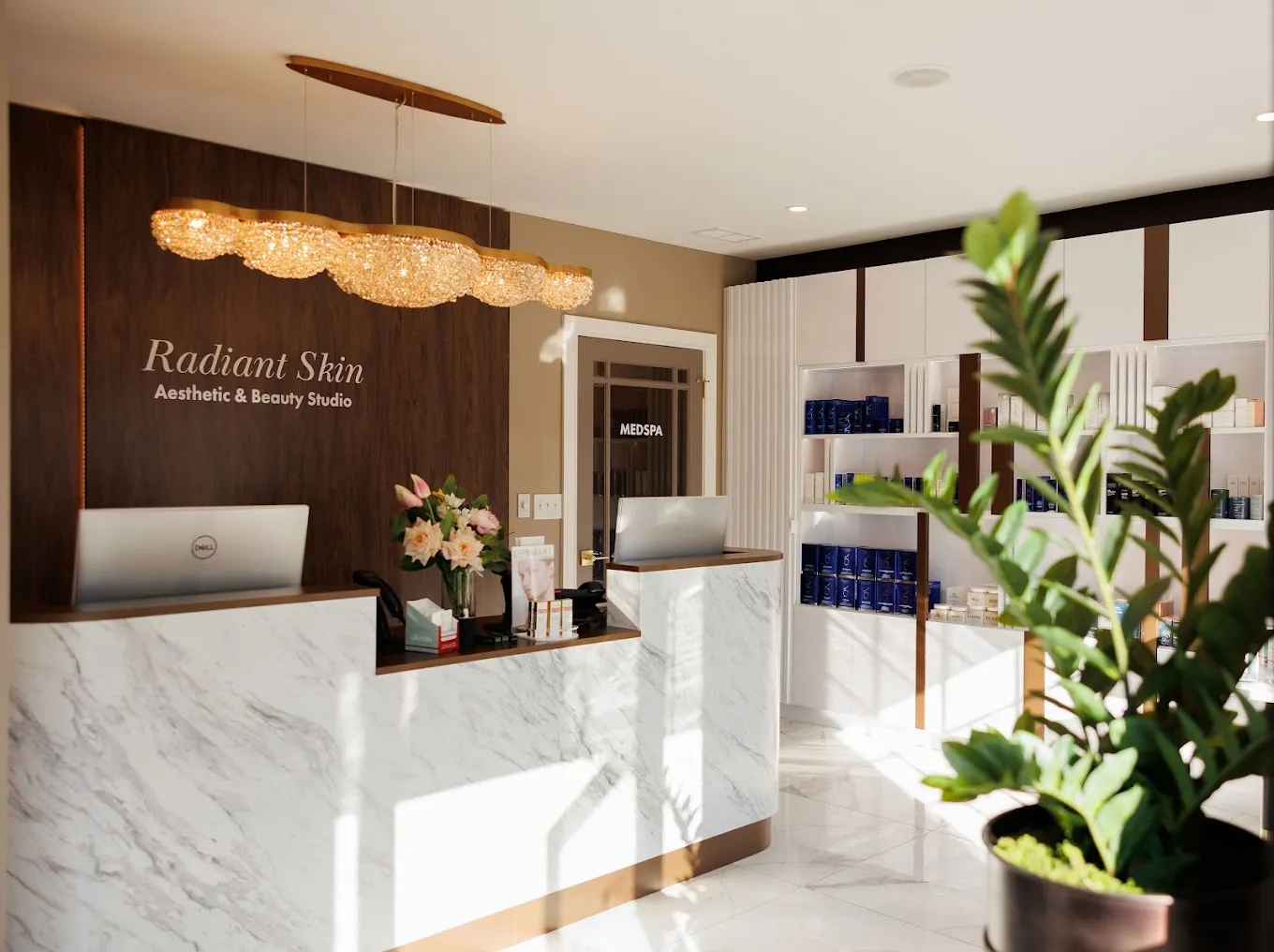 Clean, professional medical spa treatment room with neutral tones at Radiant Skin in Zionsville