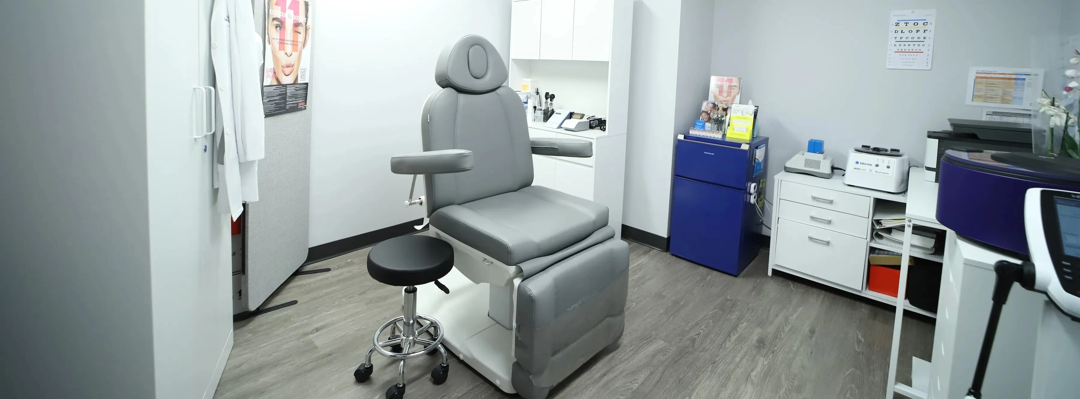 Clean, professional medical spa treatment room with neutral tones at MangoAesthetics LLC in Fairfax